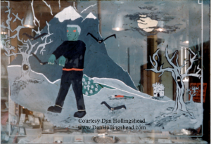 Halloween Painting by Dan Hollingshead in the window of Frey's Jewelry, 1964.  Courtesy Dan Hollingshead. 