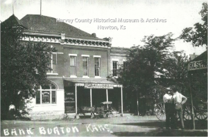 Opera House Block, Burrton, 1910.  Burrton State Bank, J.O. Gray Furniture & Undertaking.