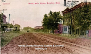 North Main, Burrton, Ks, 1910.  Postcard, color tinted. HCHM Photo Archives