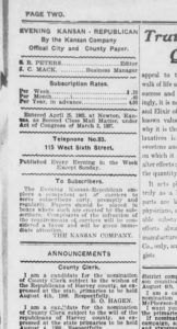 Evening Kansan Republican, 9 May 1908, p.2.