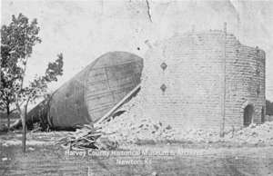 Demolition of Water Tower at 12th & Walnut, Newton, Ks, May 1907.